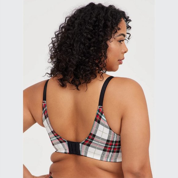 Lightly Lined Everyday Wire-Free Bra - Microfiber White and Red Plaid wi… - Picture 3 of 5